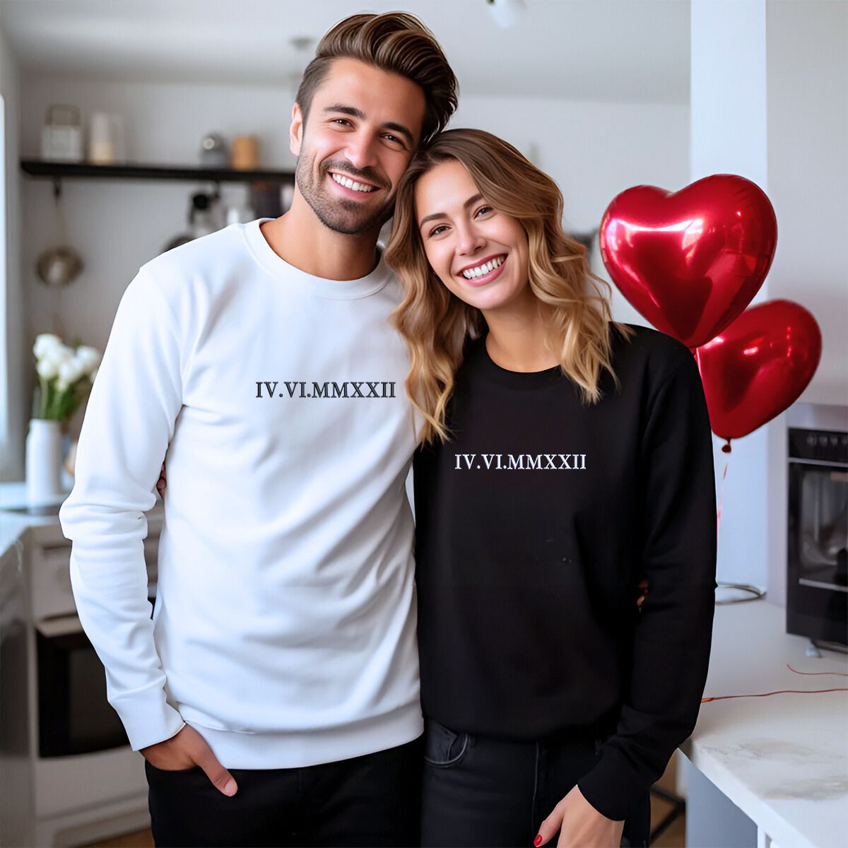 Personalized Unique Gift For Couple With Embroidered Roman Numerals Sweatshirt Or Hoodie