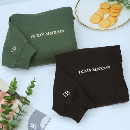 Personalized Unique Gift For Couple With Embroidered Roman Numerals Sweatshirt Or Hoodie