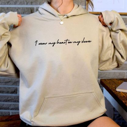 I Wear My Heart On My Sleeve Couple Embroidery Hoodie, Custom Initals Sweatshirt On Sleeve