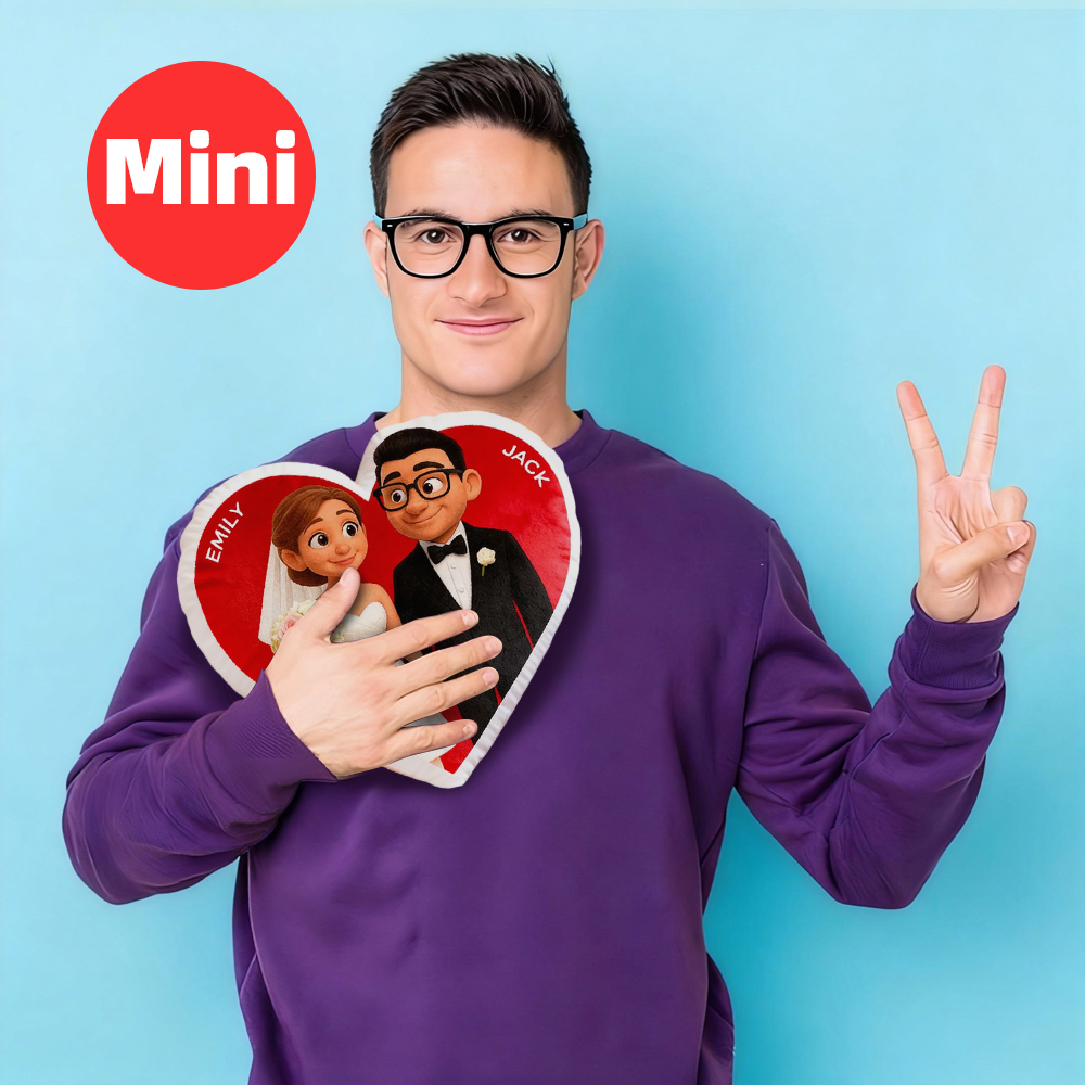 Customized Couple Photo Pillow – Red Heart-Shaped Floral Wreath Personalized Pillow, Valentine's Day Gift