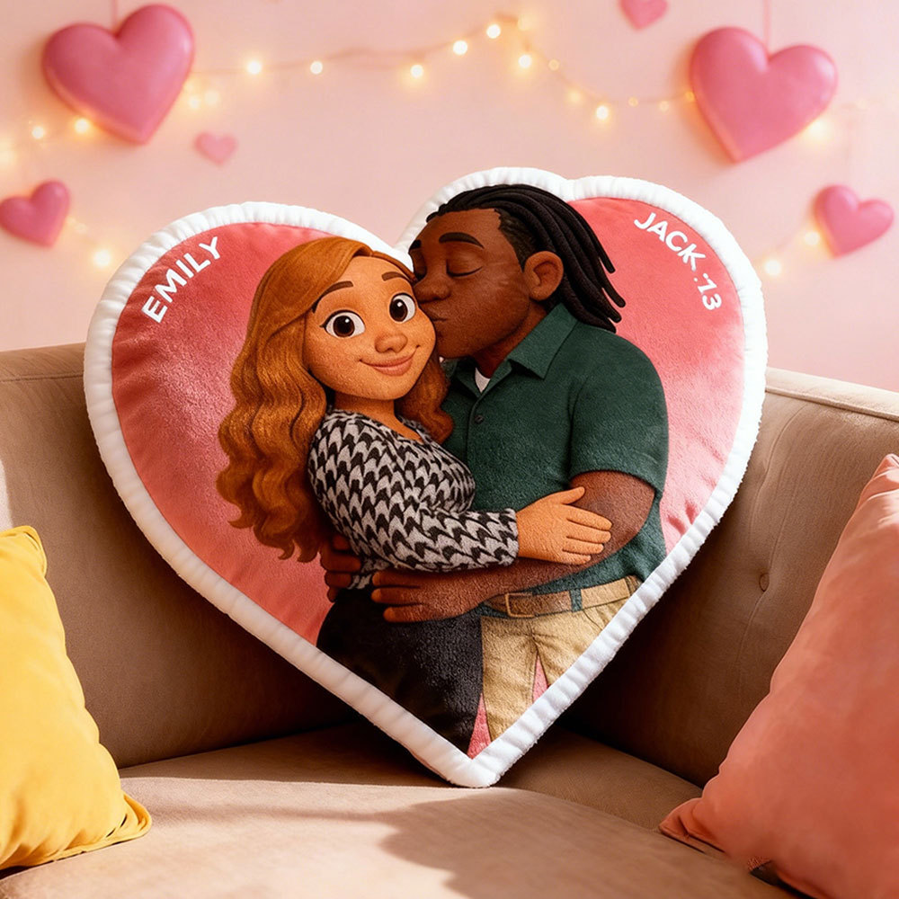 Customized Couple Photo Pillow – Red Heart-Shaped Personalized Anniversary Pillow, The Perfect Valentine's Day Gift.