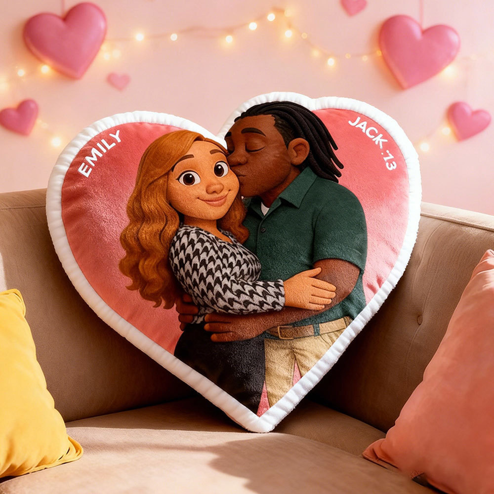 Customized Couple Photo Pillow – Red Heart-Shaped Personalized Anniversary Pillow, The Perfect Valentine's Day Gift.