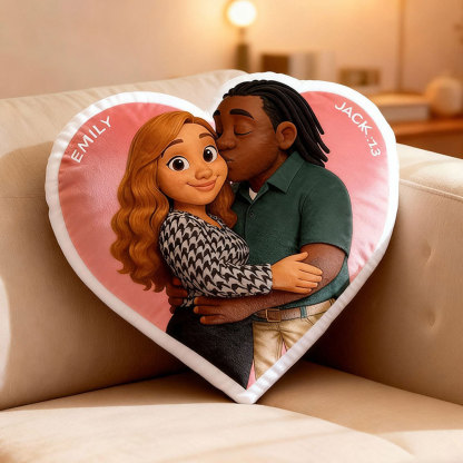 Customized Couple Photo Pillow – Red Heart-Shaped Personalized Anniversary Pillow, The Perfect Valentine's Day Gift.