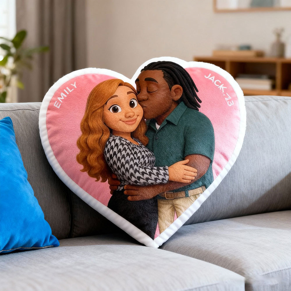 Customized Couple Photo Pillow – Red Heart-Shaped Personalized Anniversary Pillow, The Perfect Valentine's Day Gift.