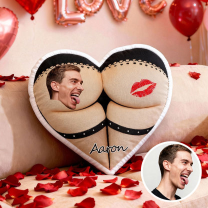 Customized Couple Photo Pillow – Red Heart-Shaped Personalized Lip Print And Buttocks Pillow, Valentine's Day Gift