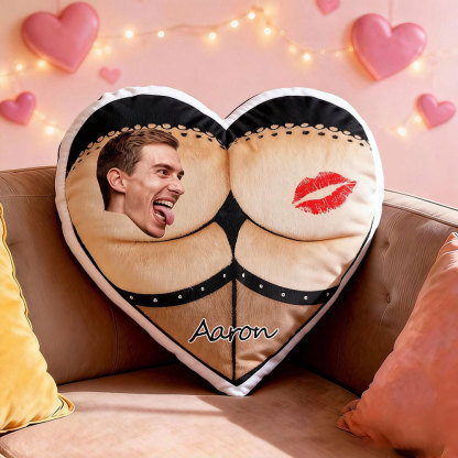Customized Couple Photo Pillow – Red Heart-Shaped Personalized Lip Print And Buttocks Pillow, Valentine's Day Gift