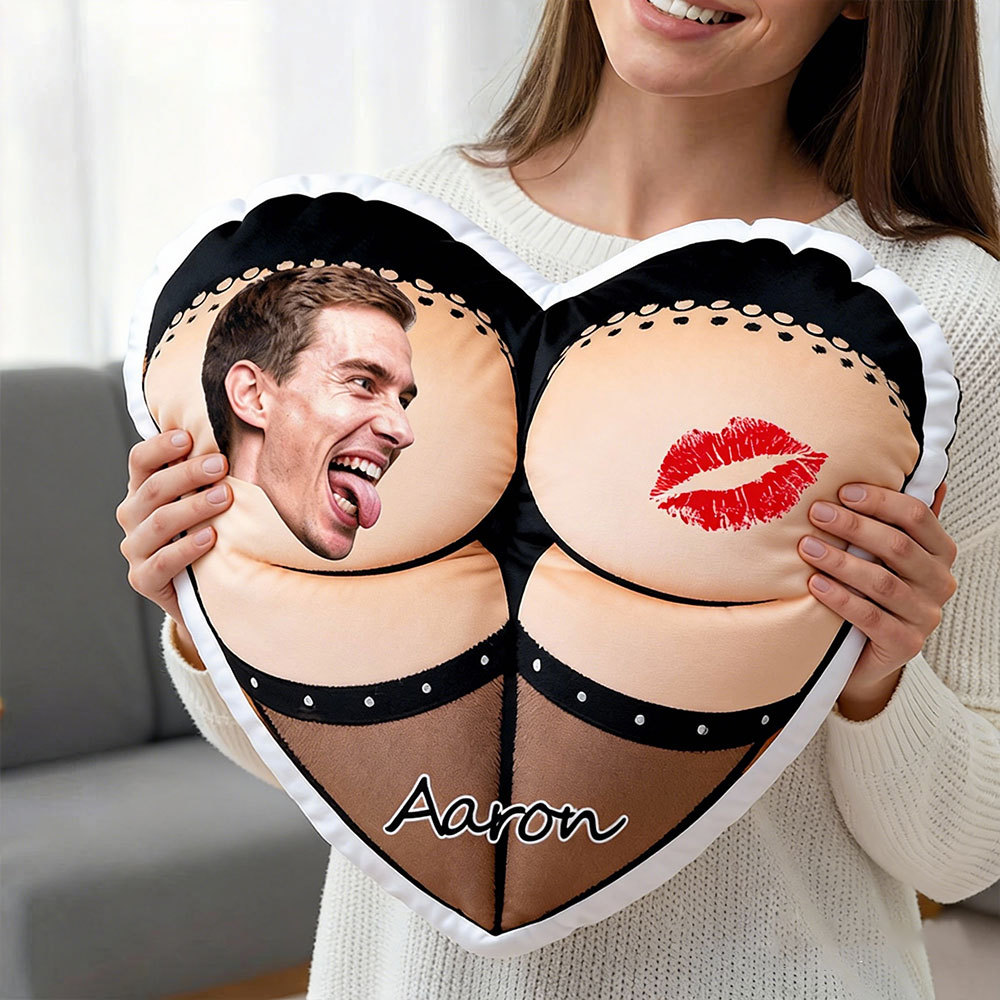 Customized Couple Photo Pillow – Red Heart-Shaped Personalized Lip Print And Buttocks Pillow, Valentine's Day Gift