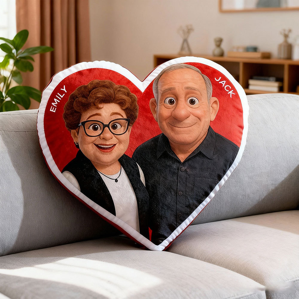 Customized Couple Photo Pillow – Red Heart-Shaped Personalized Anniversary Pillow, The Perfect Valentine's Day Gift.