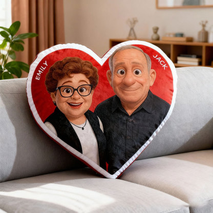 Customized Couple Photo Pillow – Red Heart-Shaped Personalized Anniversary Pillow, The Perfect Valentine's Day Gift.