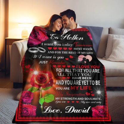 Personalized You Are My Life Roses Love Letter Fleece Blanket Romantic Home Decoration Valentine's Day Anniversary Gift For Couple