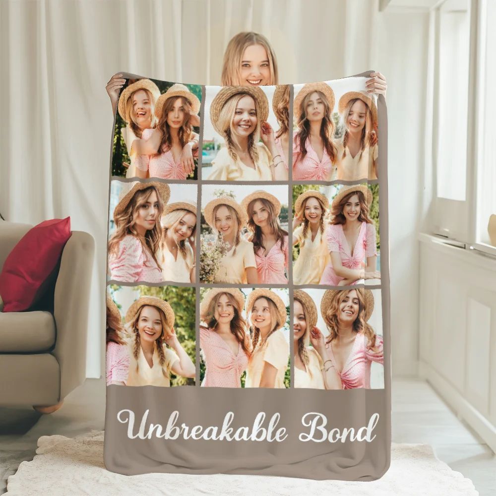 Personalized 6-9 Photos Collage Soft Throw Blanket With Text Home Decoration Anniversary Birthday Gift For Bestie Family Couple