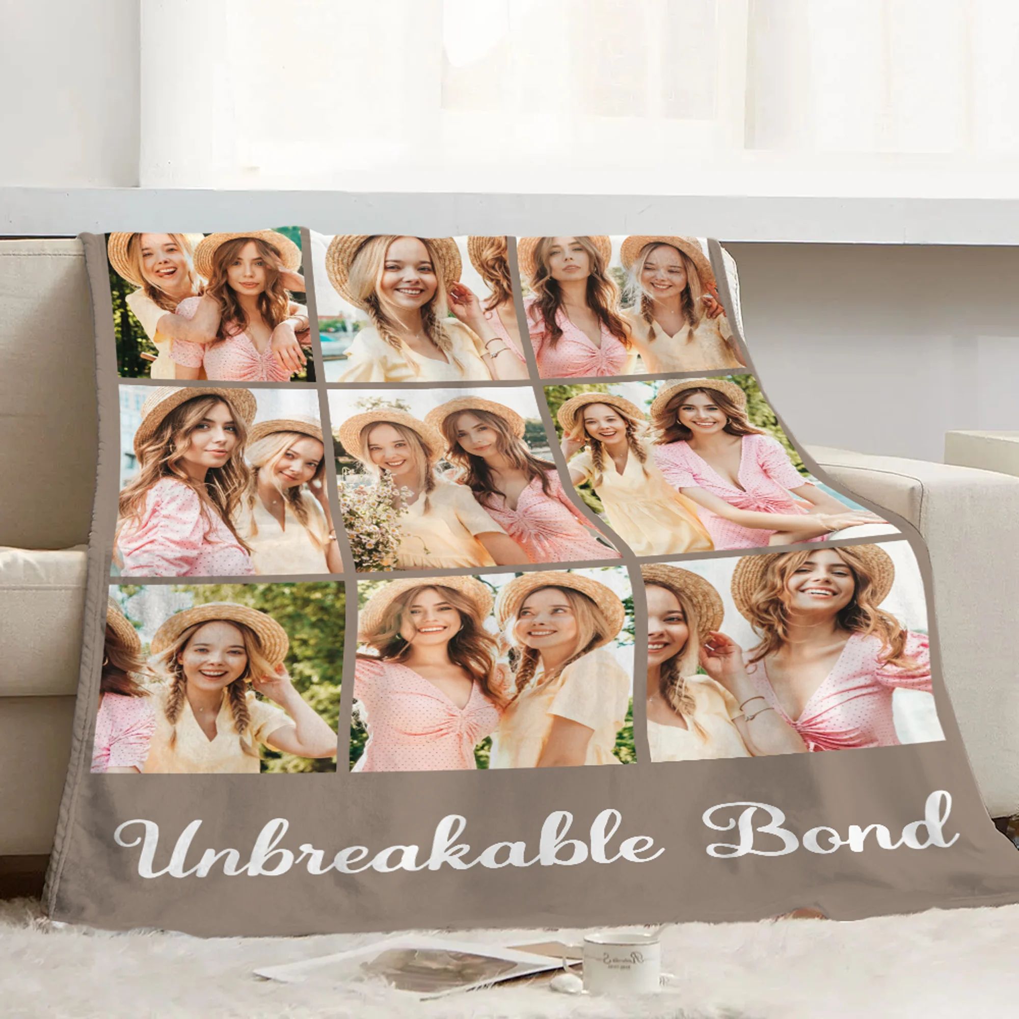 Personalized 6-9 Photos Collage Soft Throw Blanket With Text Home Decoration Anniversary Birthday Gift For Bestie Family Couple