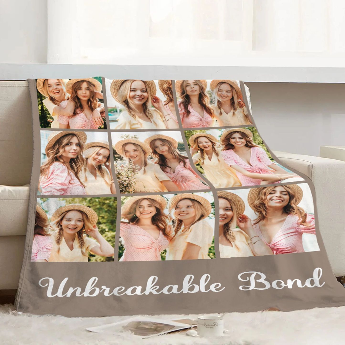 Personalized 6-9 Photos Collage Soft Throw Blanket With Text Home Decoration Anniversary Birthday Gift For Bestie Family Couple