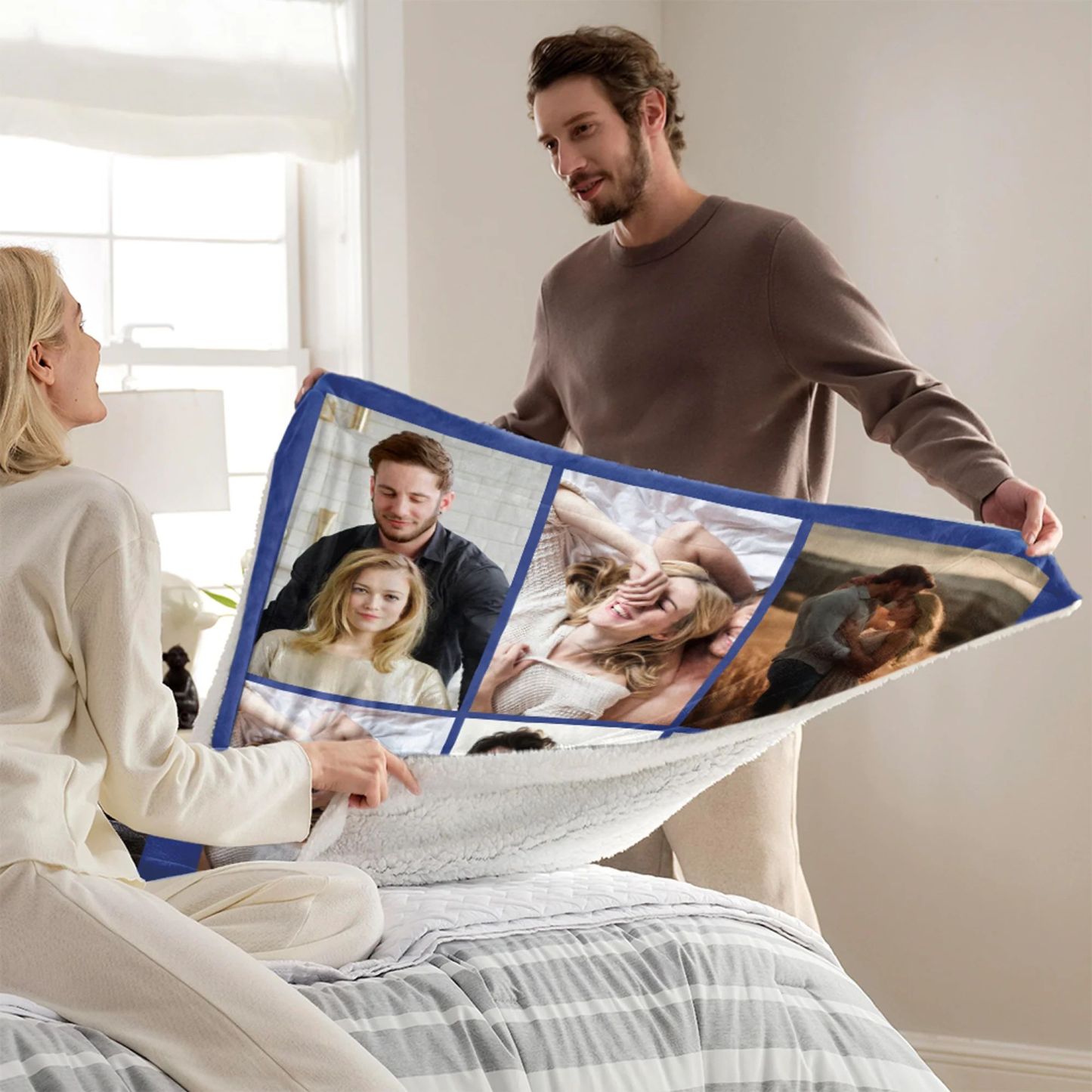 Personalized 6-9 Photos Collage Soft Throw Blanket With Text Home Decoration Anniversary Birthday Gift For Bestie Family Couple