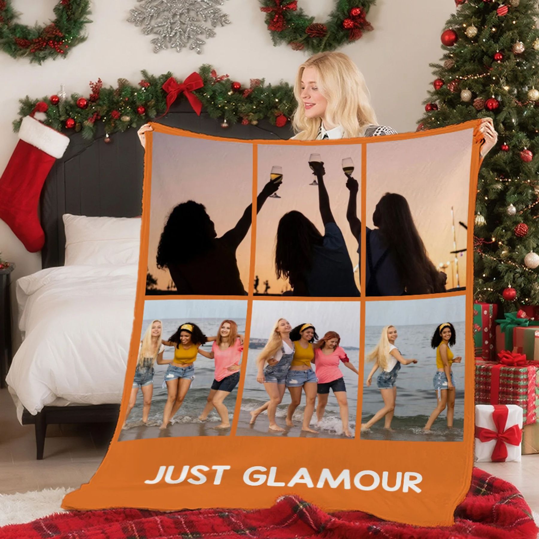 Personalized 6-9 Photos Collage Soft Throw Blanket With Text Home Decoration Anniversary Birthday Gift For Bestie Family Couple