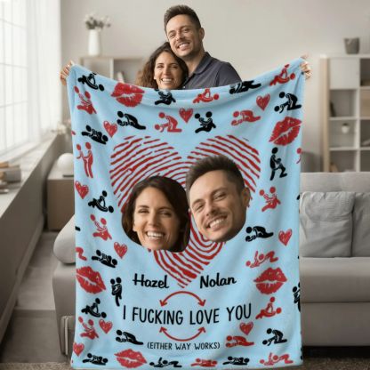 Personalized Couple Photos Heart Fingerprint Kiss Soft Throw Blanket With Name Birthday Valentine's Day Gift For Couple