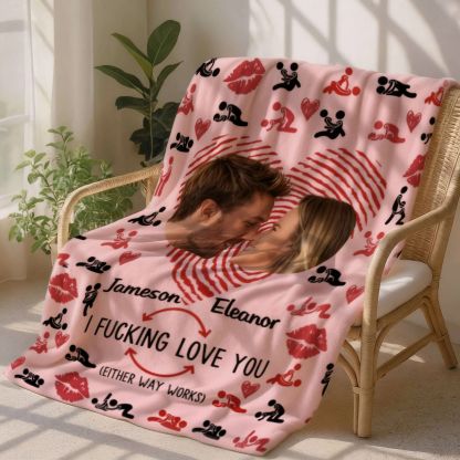 Personalized Couple Photos Heart Fingerprint Kiss Soft Throw Blanket With Name Birthday Valentine's Day Gift For Couple