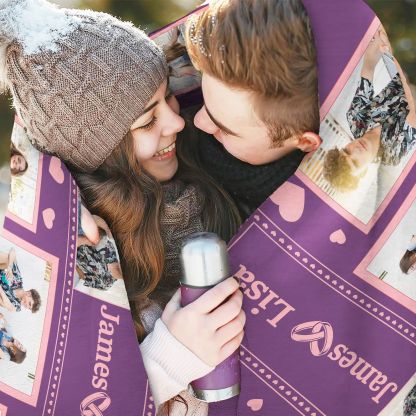 Personalized Love Heart Couple Photos Soft Throw Blanket With Couple Names Valentine's Day Anniversary Gift For Couple