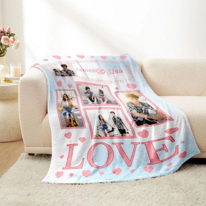 Personalized Love Heart Couple Photos Soft Throw Blanket With Couple Names Valentine's Day Anniversary Gift For Couple