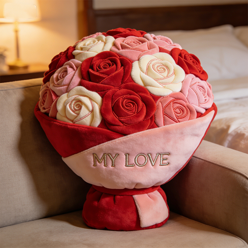 Personalized Valentine's Day Theme Rose Bouquet Shape Pillow