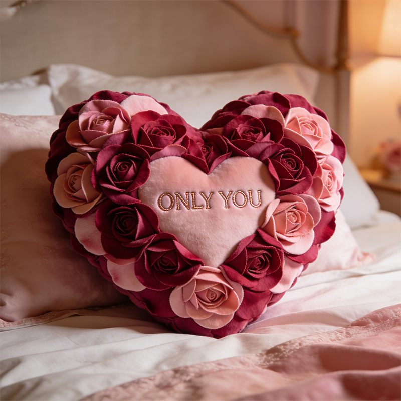 Personalized Valentine's Day Themed Rose Petal Heart Shaped Throw Pillow