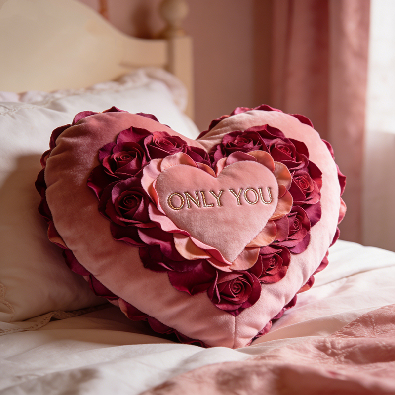 Personalized Valentine's Day Themed Rose Petal Heart Shaped Throw Pillow