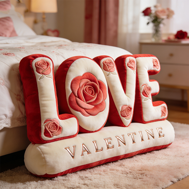 Personalized Valentine's Day Themed Rose Letter Love Shaped Throw Pillow