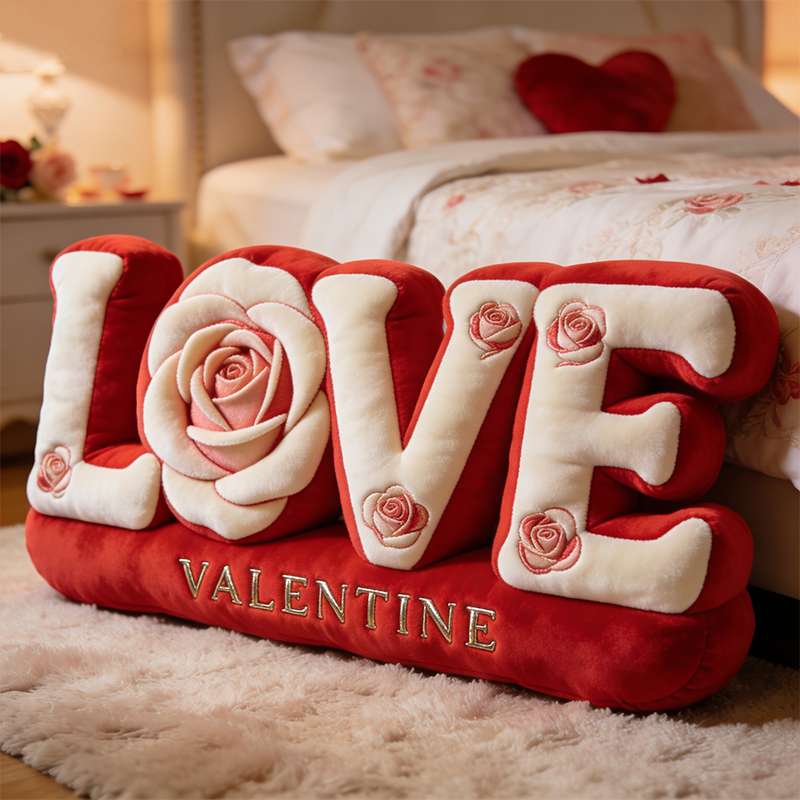 Personalized Valentine's Day Themed Rose Letter Love Shaped Throw Pillow