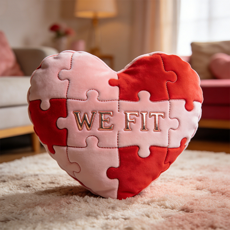 Personalized Valentine's Day Themed Puzzle Heart Shaped Throw Pillow
