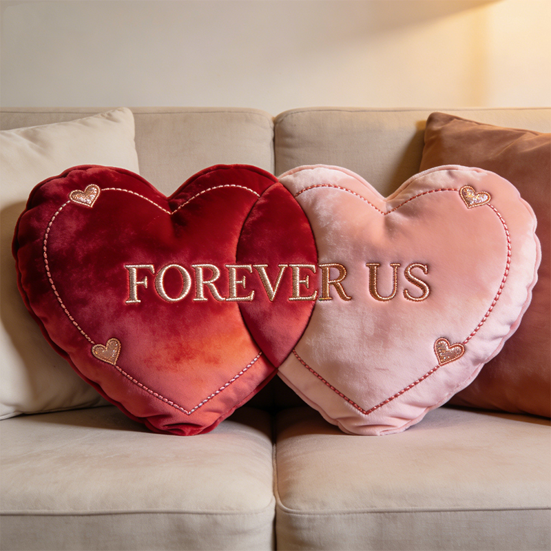 Personalized Valentine's Day Themed Interwoven Double Heart Shaped Throw Pillow