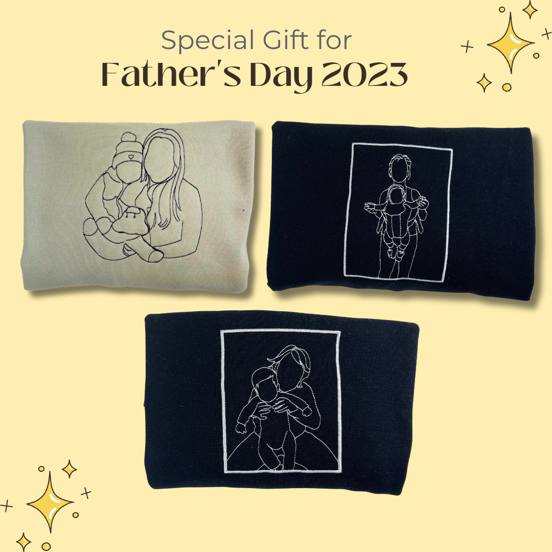 Custom Embroidered Portrait Photo Sweatshirt Father and Son