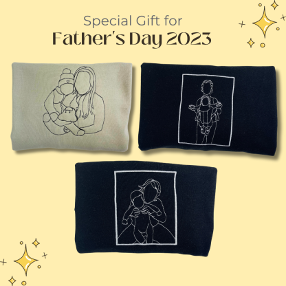 Custom Embroidered Portrait Photo Sweatshirt Father and Son