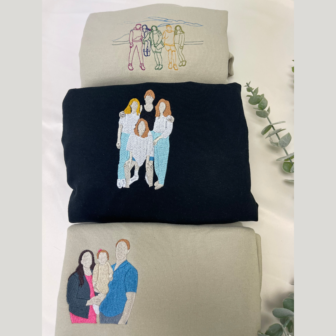 Custom Embroidered Portrait Photo Sweatshirt Father and Son