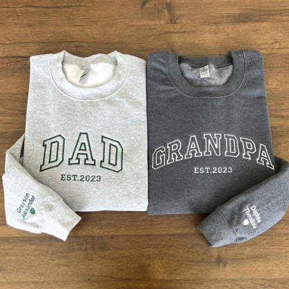 Custom Embroidered Papa Hoodie with Kids Names on Sleeve,Father's Day Gift