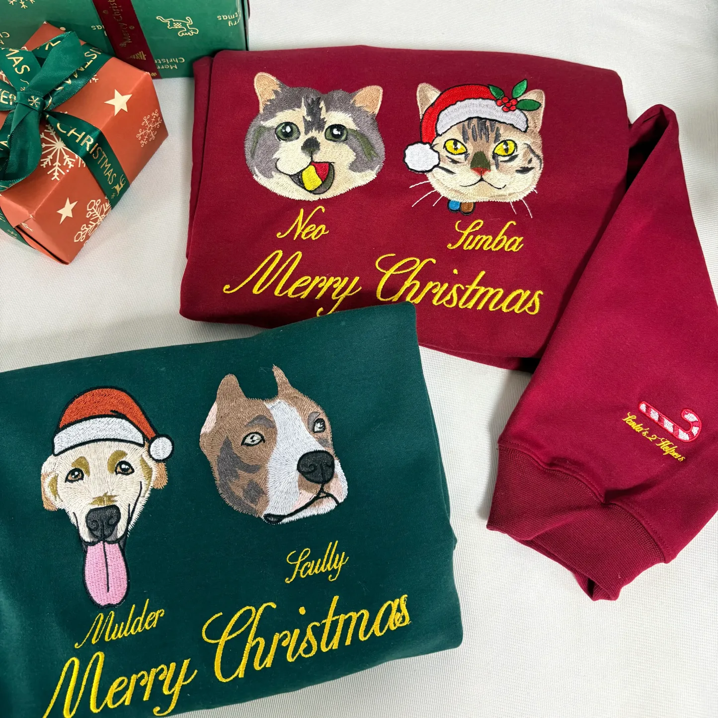Custom Embroidered Pet Photo Christmas Sweatshirt Hoodie T-shirt Christmas Gift
