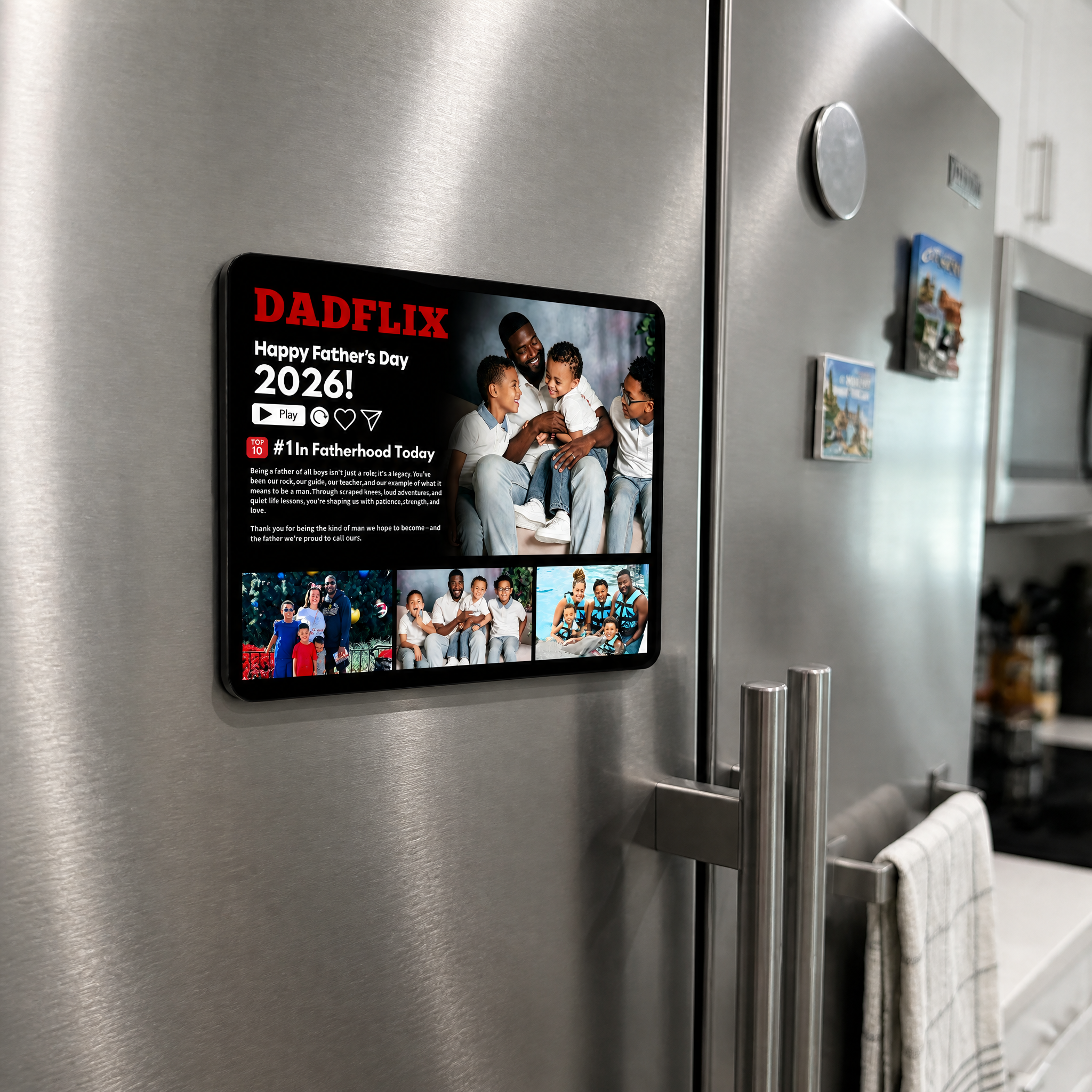 Custom Dadflix Happy Father's Day 2026 Fridge Magnet: Personalized Father's Day Gift