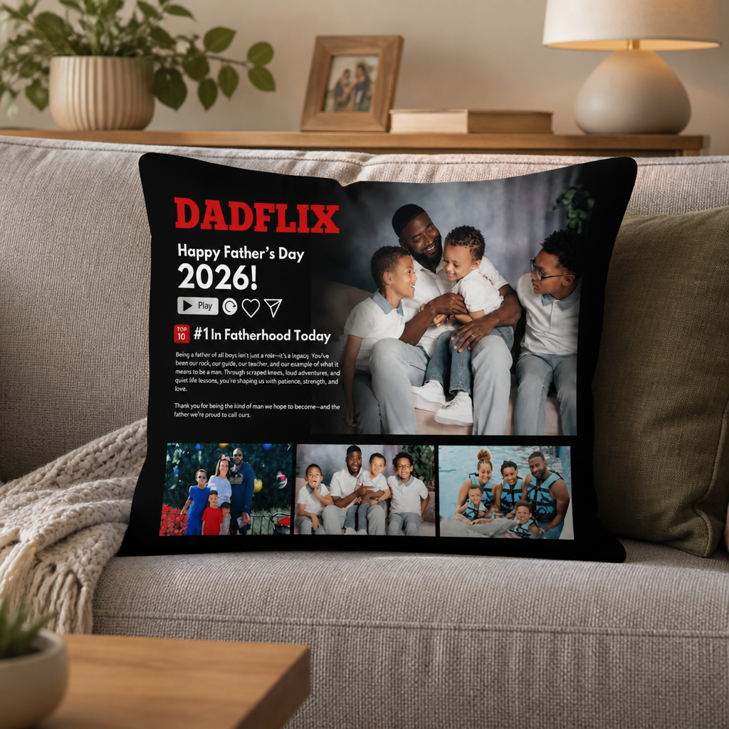 Personalized Dadflix Happy Father's Day Throw Pillow – Custom Movie Poster Cushion Gift for Father’s Day