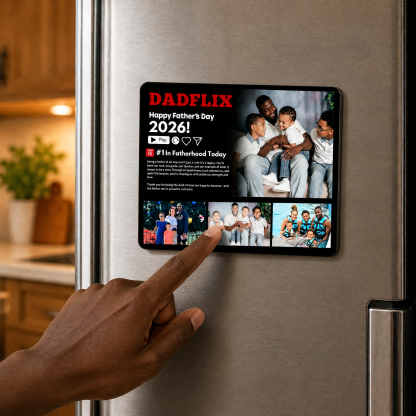 Custom Dadflix Happy Father's Day 2026 Fridge Magnet: Personalized Father's Day Gift
