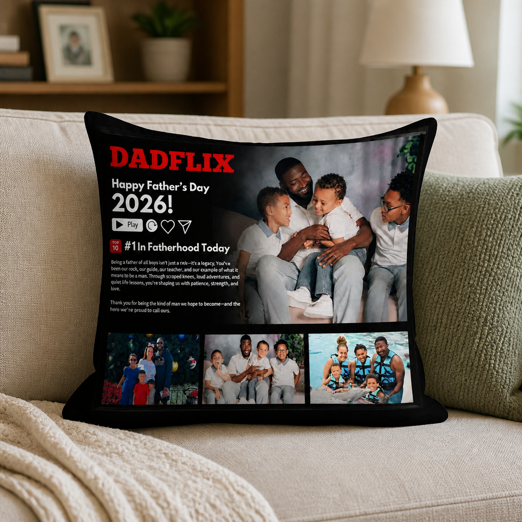 Personalized Dadflix Happy Father's Day Throw Pillow – Custom Movie Poster Cushion Gift for Father’s Day