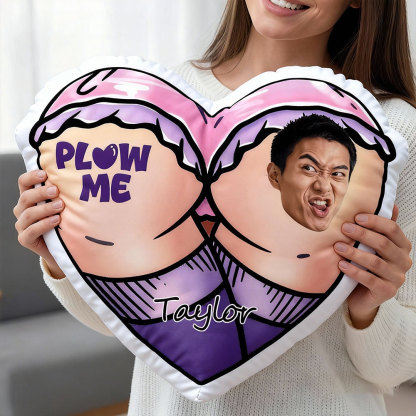 Customized Couple Photo Pillow – Red Heart-Shaped Personalized "Plow Me" Pillow, Valentine's Day Gift