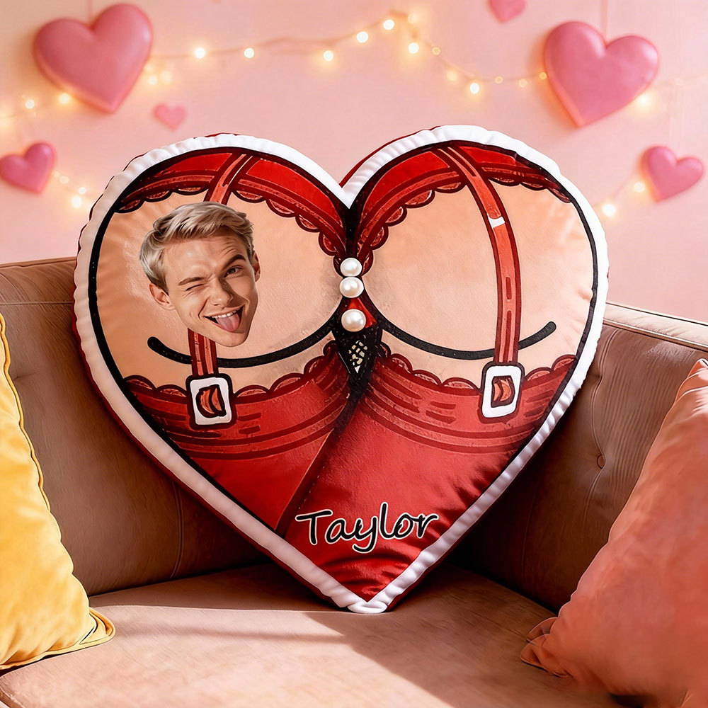 Custom Couple Photo Pillow – Red Heart-shaped Personalized Pillows For Valentine’s Day Gift