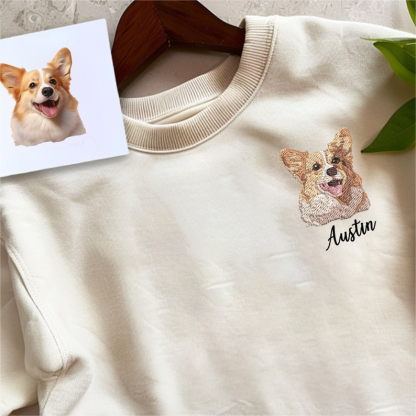 Personalized Pet Embroidery Shirt, Pet Outline Sweatshirt, Custom Pet T-shirt, Embroidered Pet Photo
