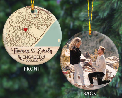Custom Location Engaged Ornament – Personalized Photo Keepsake