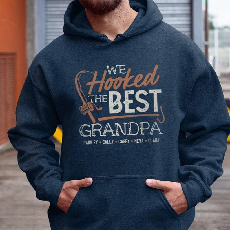 Personalized Grandpa/Dad Fishing Hoodie Sweatshirts, Father's Day Gift