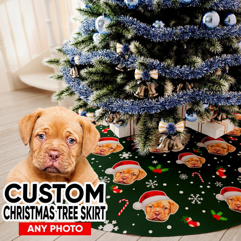 Custom Pet Face Christmas Tree Skirt, Christmas Home Decor