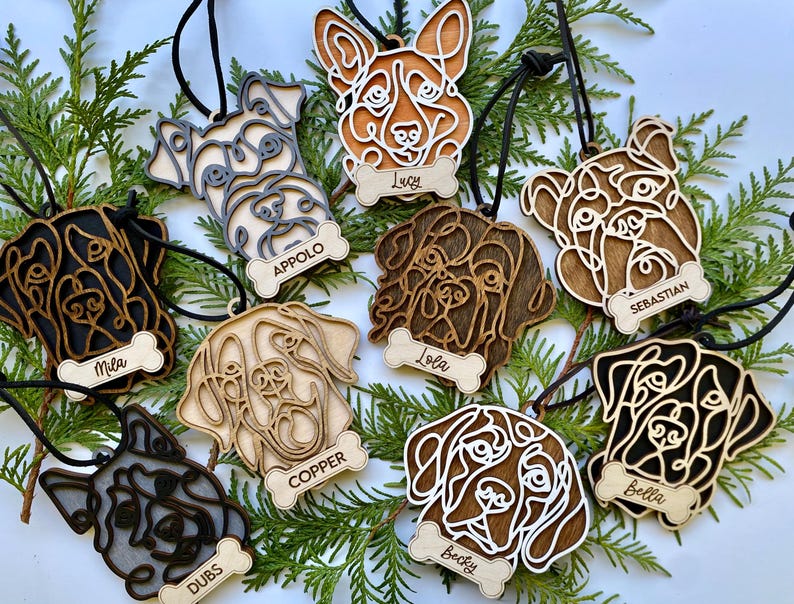 Personalized Line Drawing Pet Portrait Christmas Ornament