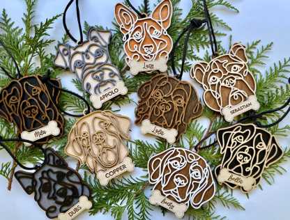 Personalized Line Drawing Pet Portrait Christmas Ornament