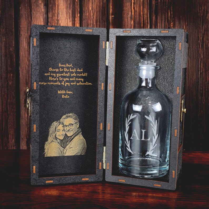 Personalized Photo Whiskey Decanter with Wooden Gift Box