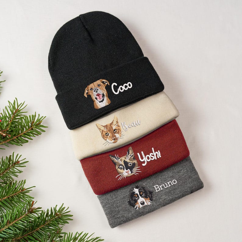 Custom Pet Portrait Embroidered Beanie