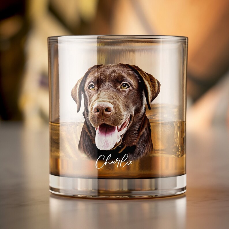 Custom Pet Bar Glass,  Pet Portrait Whiskey Glass